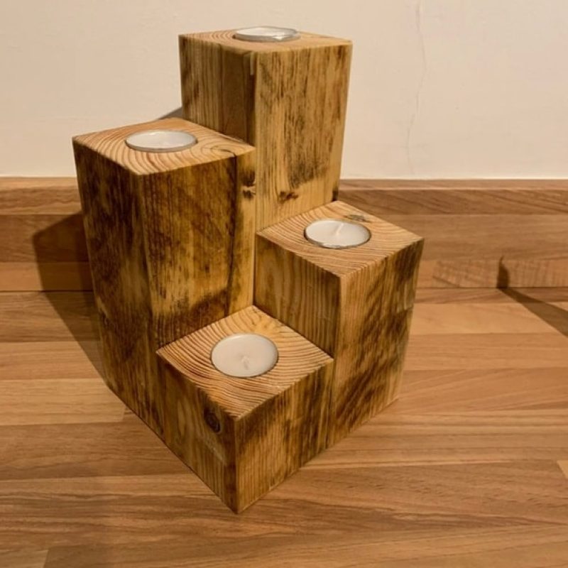 Oak Pillar Tea Light Candle Holder
